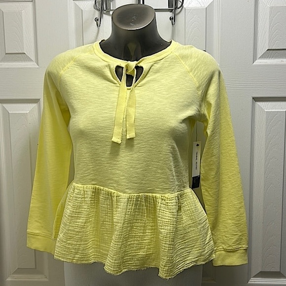 TRIBAL JEANS WIDE TIED NECK TIERED LONG SLEEVE LEMON DROP YELLOW SIZE SWEATER… - Picture 3 of 14
